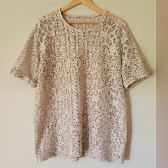 ASOS Tops - ASOS Oversized Lace Neutral Beige Boxy Fit T-Shirt  Size S/M